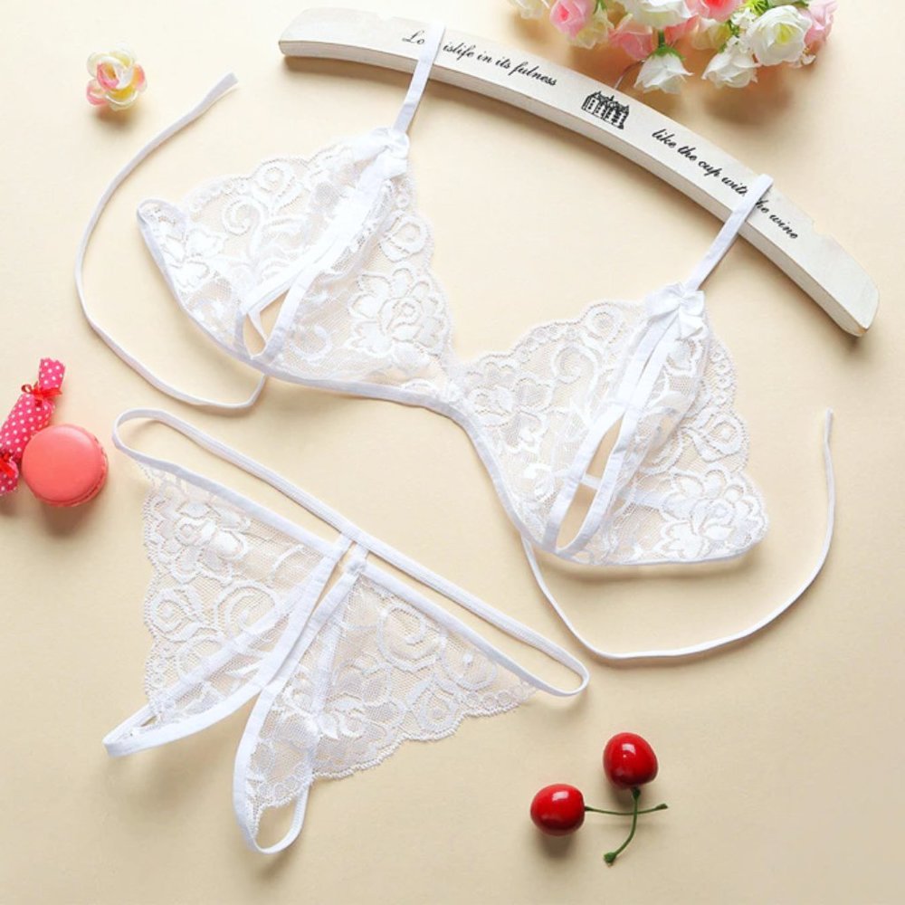[NEW] Women's Erotic G-String Open Bikini +Thong Mini Micro Lingerie Floral Lace
